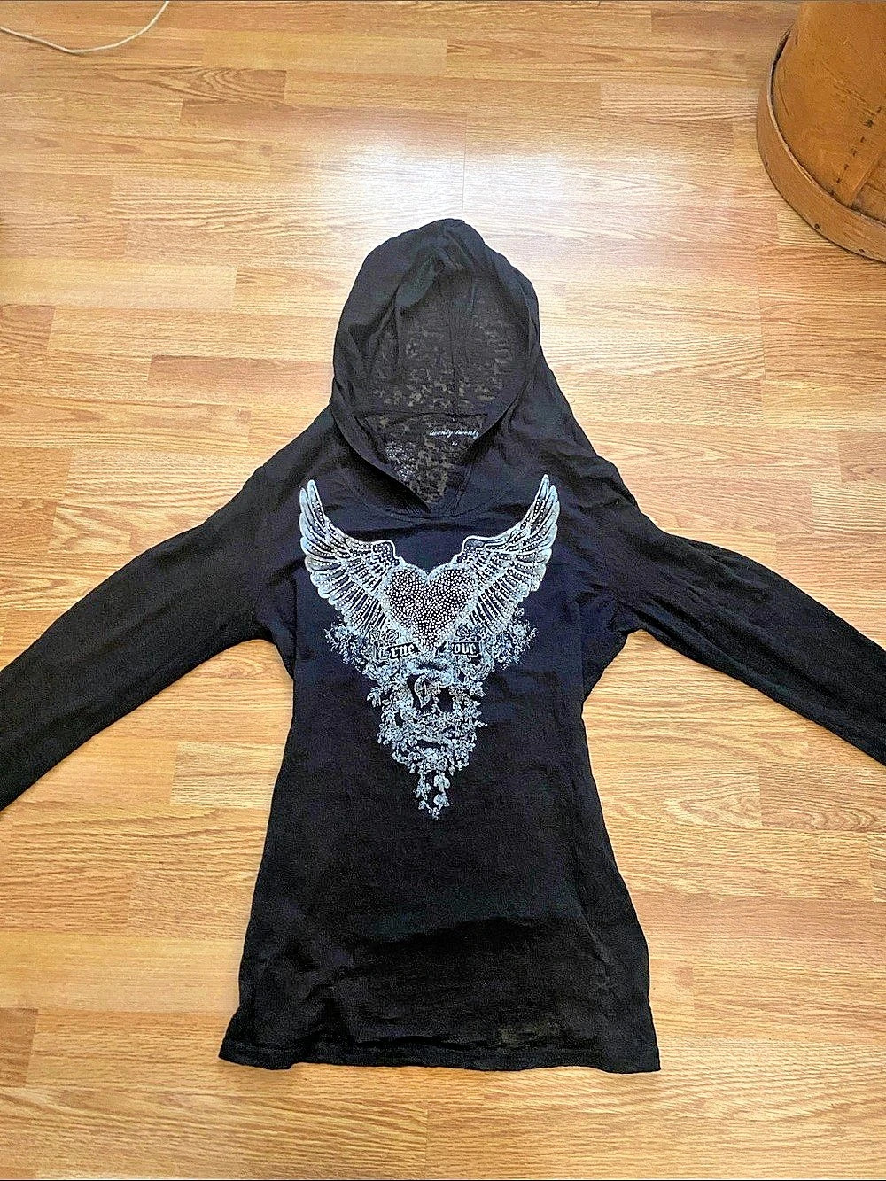 twenty - twenty Black Graphic Hooded Long Sleeve Top Size XL